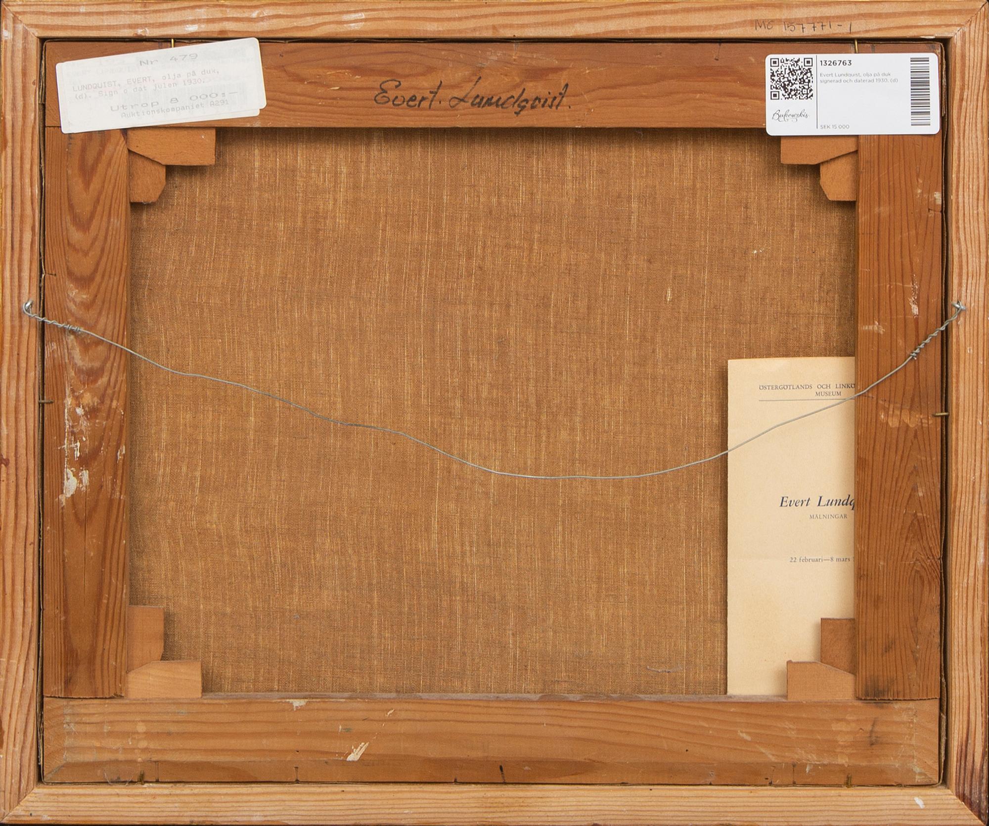 Evert Lundquist, oil on canvas signed and dated 1930.