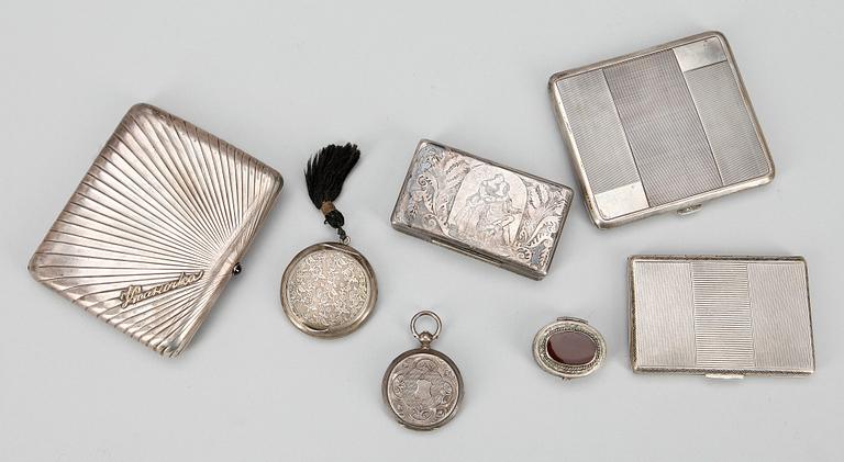 PARTI DOSOR, 7 st, silver, bla Ryssland, 1800-1900-tal. Total vikt ca 481 g.