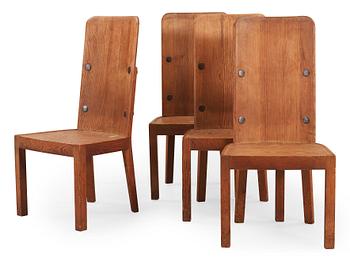 786. A set of four Axel Einar Hjorth 'Lovö' stained pine chairs, Nordiska Kompaniet, 1930's.