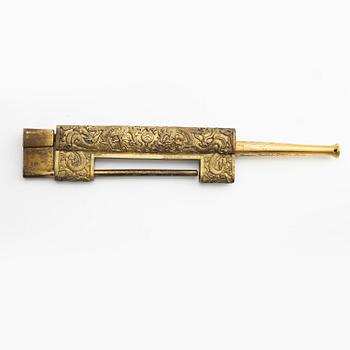A Chinese gilt five-clawed 'dragon' lock, Qing dynasty, Qianlong (1736-95).