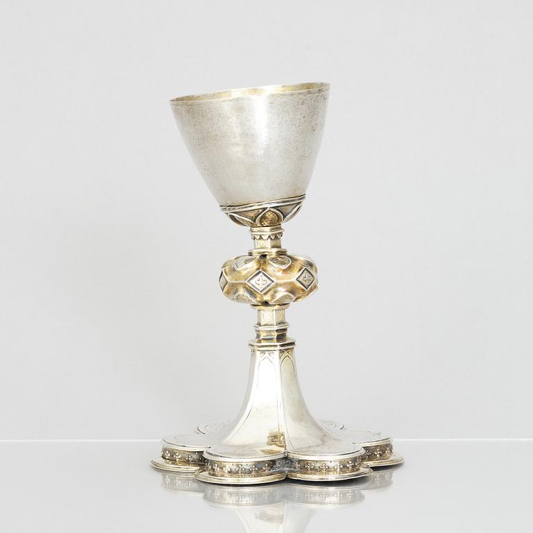 An 18th century parcel-gilt silver cup, unclear marks.