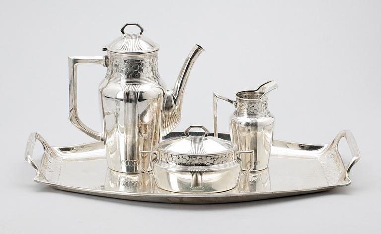 KAFFESERVIS, 4 delar, nysilver, Jugend, 1910-tal.