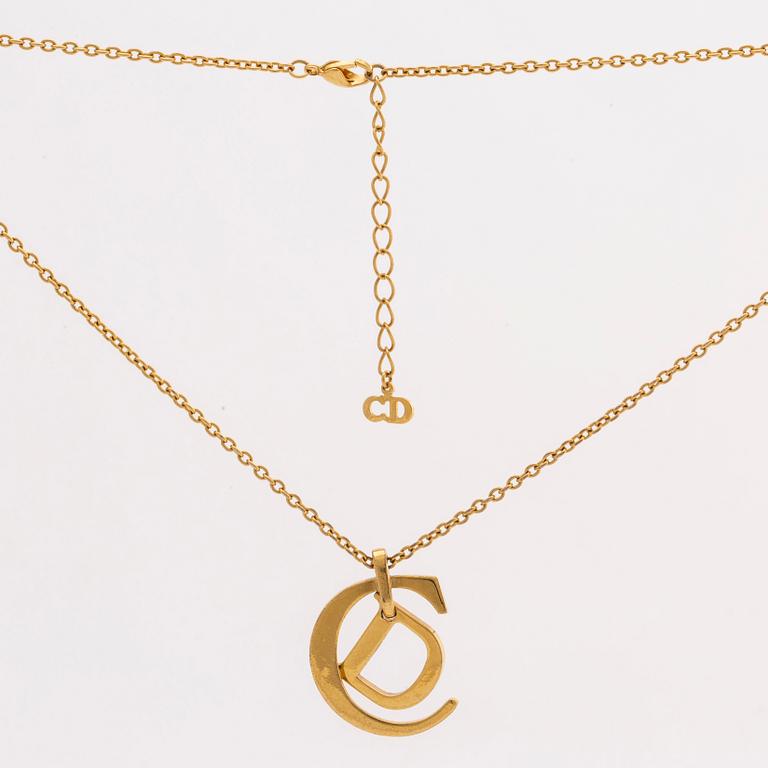 DIOR, PENDANT with CHAIN, metal, length approx 50 cm, pendant approx 3,5 x 3 cm.