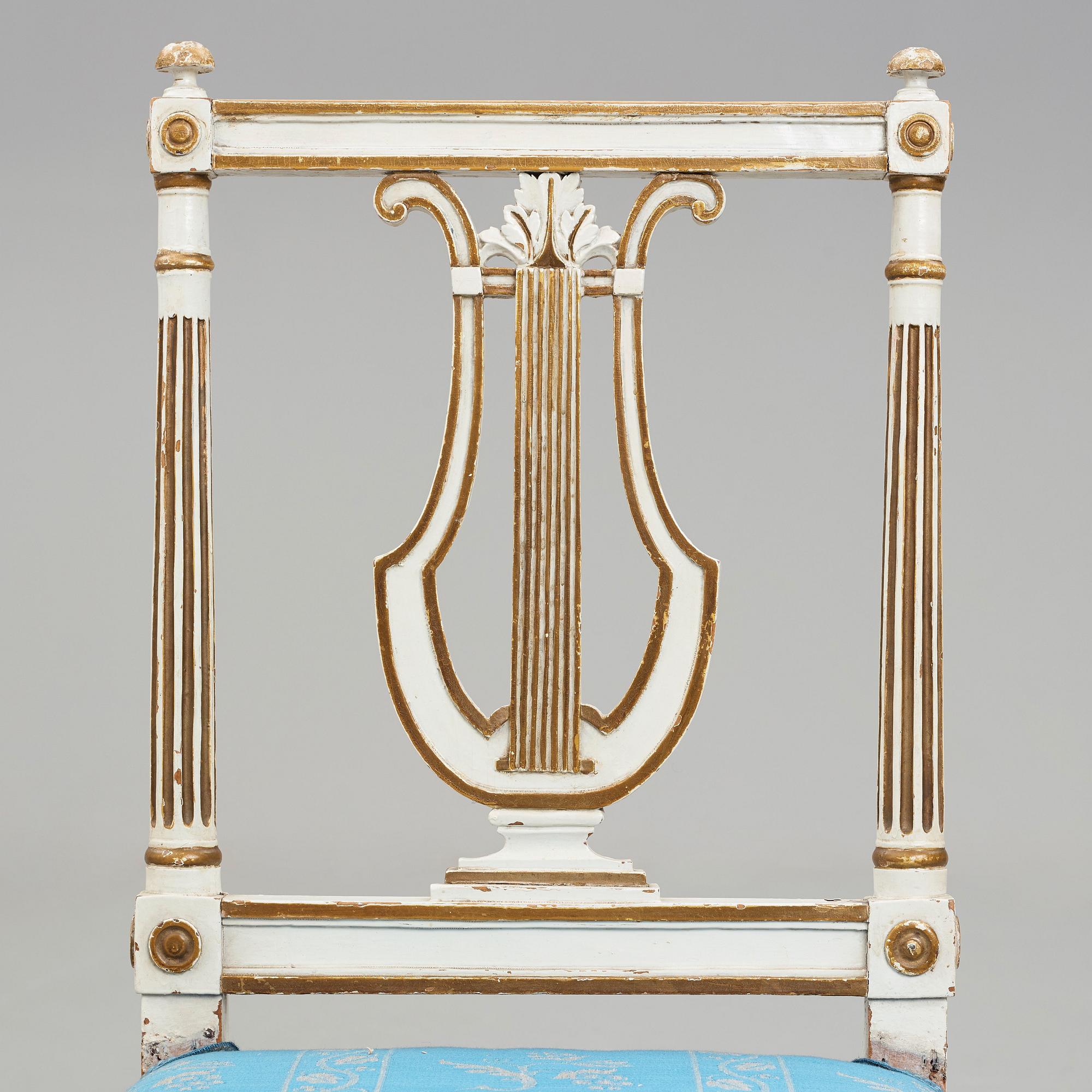 STOLAR, sju stycken (3+2+2), av Erik Öhrmark (mästare i Stockholm 1777-1813), gustavianska, 1700-talets slut.