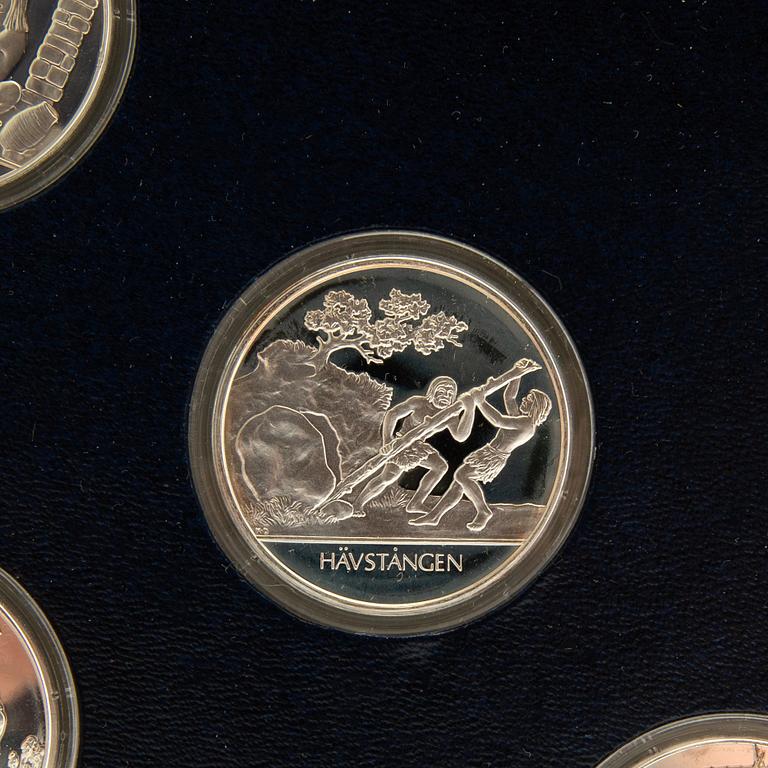 Minnesmyntsamling, 100 st, sterlingsilver, "Mänsklighetens 100 största uppfinningar", Franklin Mint.