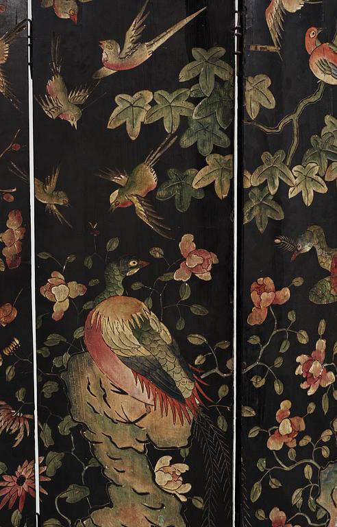 An eight panel lacquer screen, Qing dynasty, presumably Kangxi (1662-1722).
