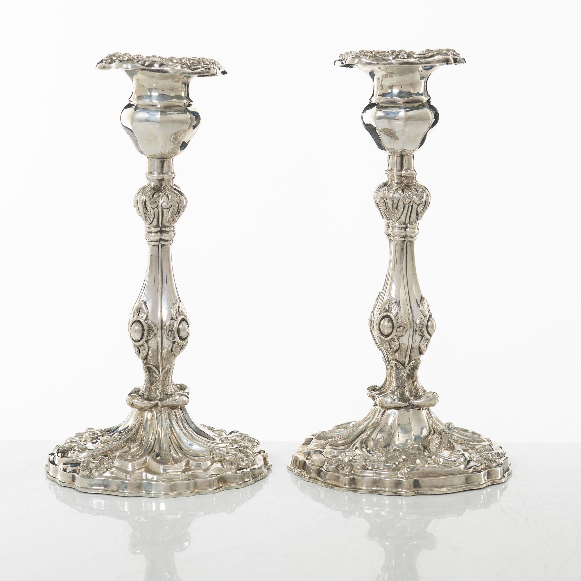 Johan Olof Östlund, ljusstakar, 4 st, silver, nyrokoko, Gävle 1848-1956.