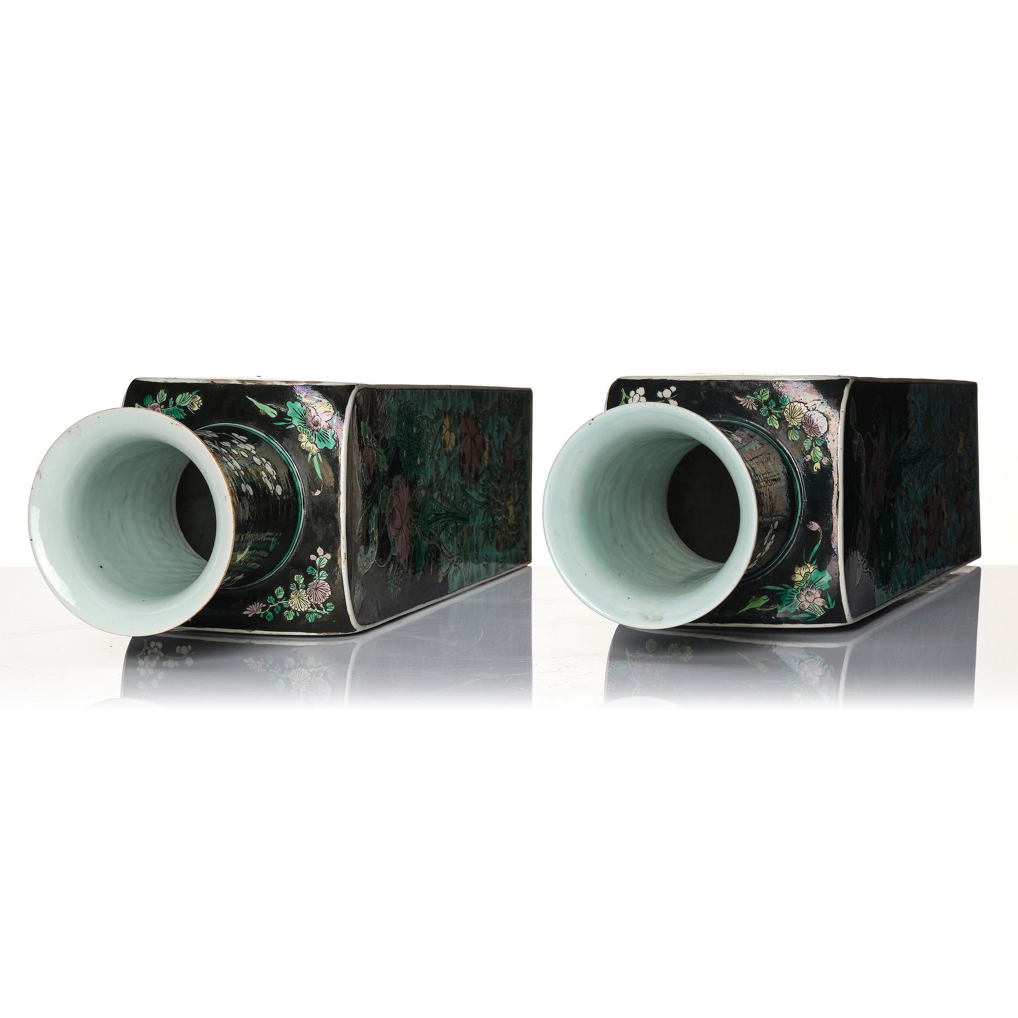 A pair of 'famille noire' vases, Qing dynasty, 19th Century.