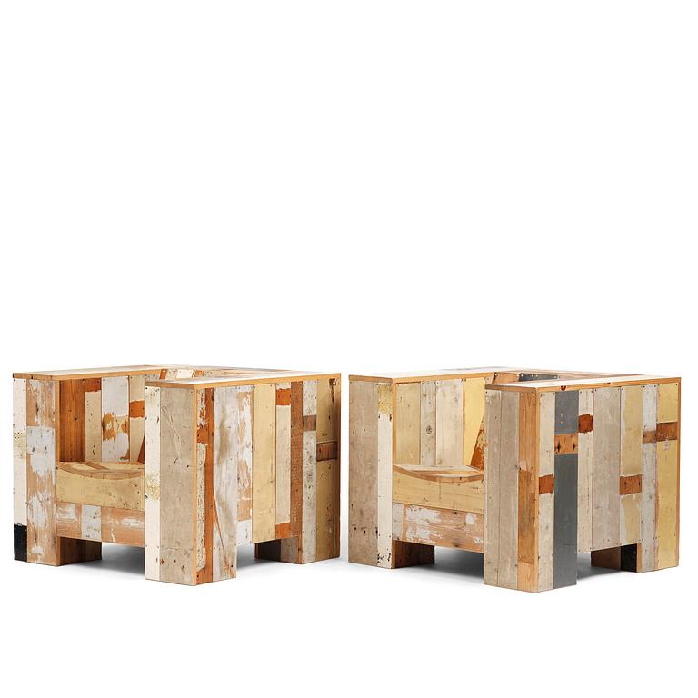 Piet Hein Eek, Armchairs, a pair, “Large Scrapwood Chair”, the Netherlands, after 2008.