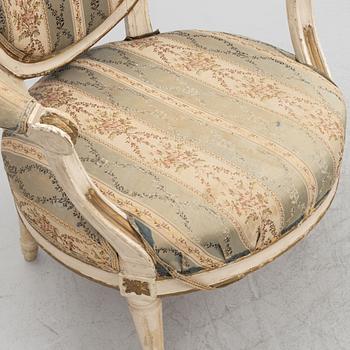 A pair of Gustavian armchairs, Sweden, end of the 18th century.