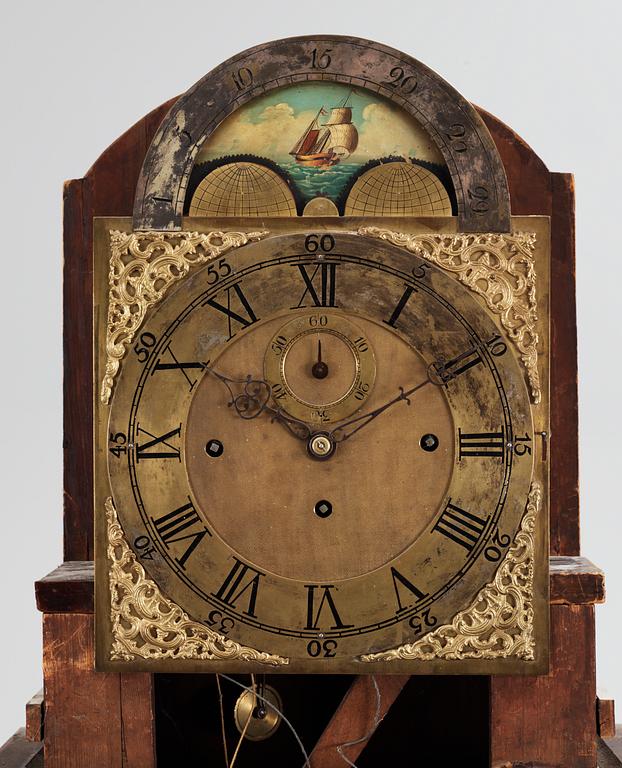 An English circa 1800 mahogany veneer longcase clock.