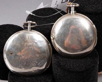 FICKUR, 2 st, silver, bla Wallerius, Norrköping. Tidigt 1800-tal.