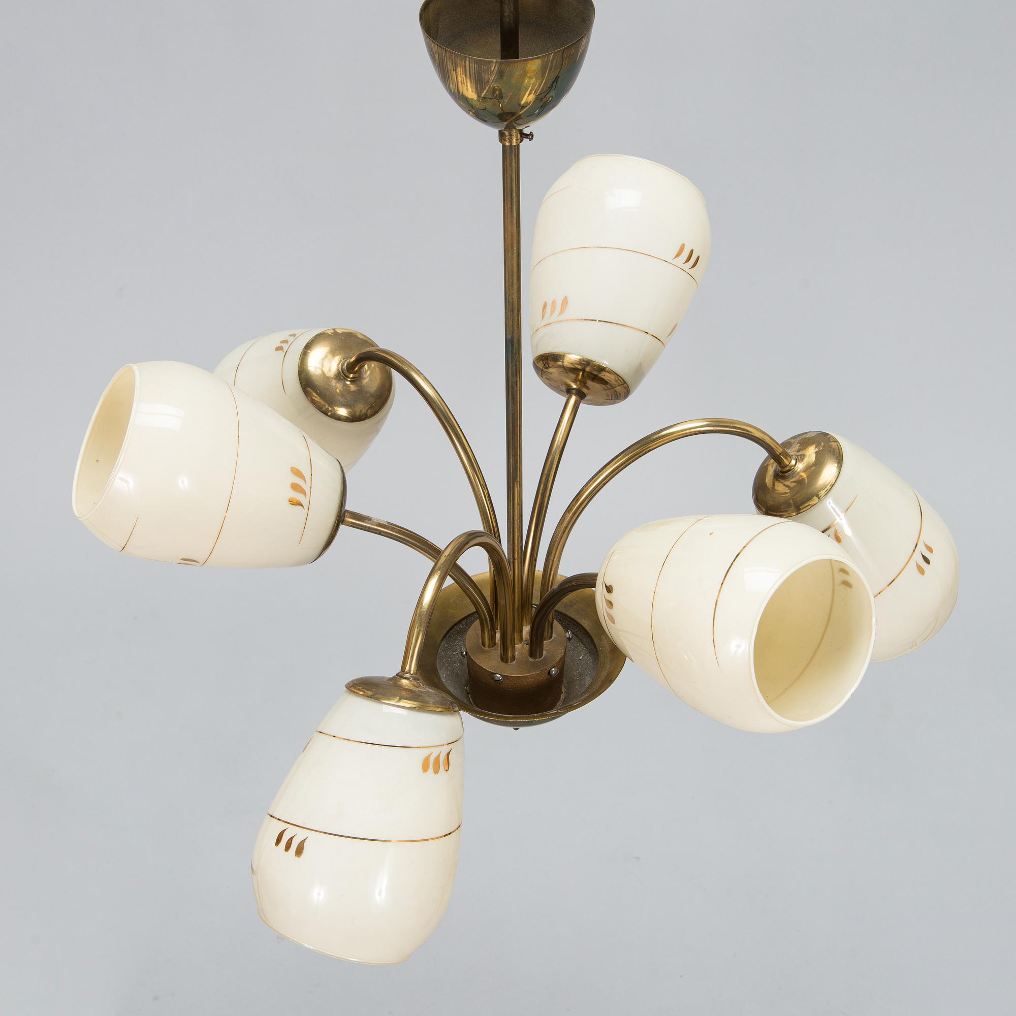 A mid-20th-century brass ceiling light, Finland.