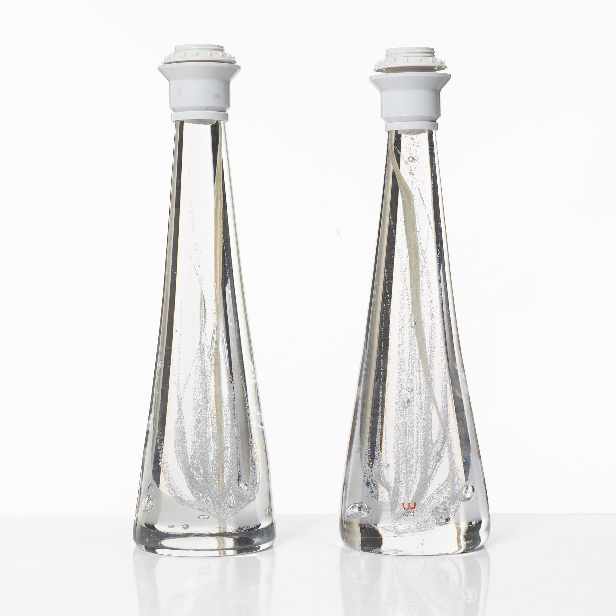 Vicke Lindstrand, a pair of glass table lamps, Kosta.