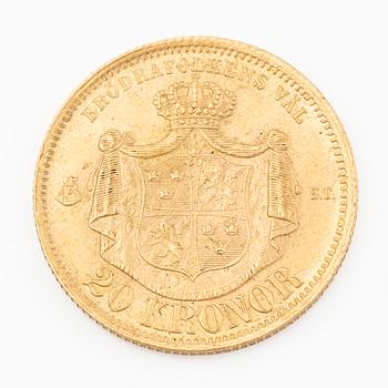 Guldmynt, Sverige, Oscar II, 20 kronor typ I, 1874.