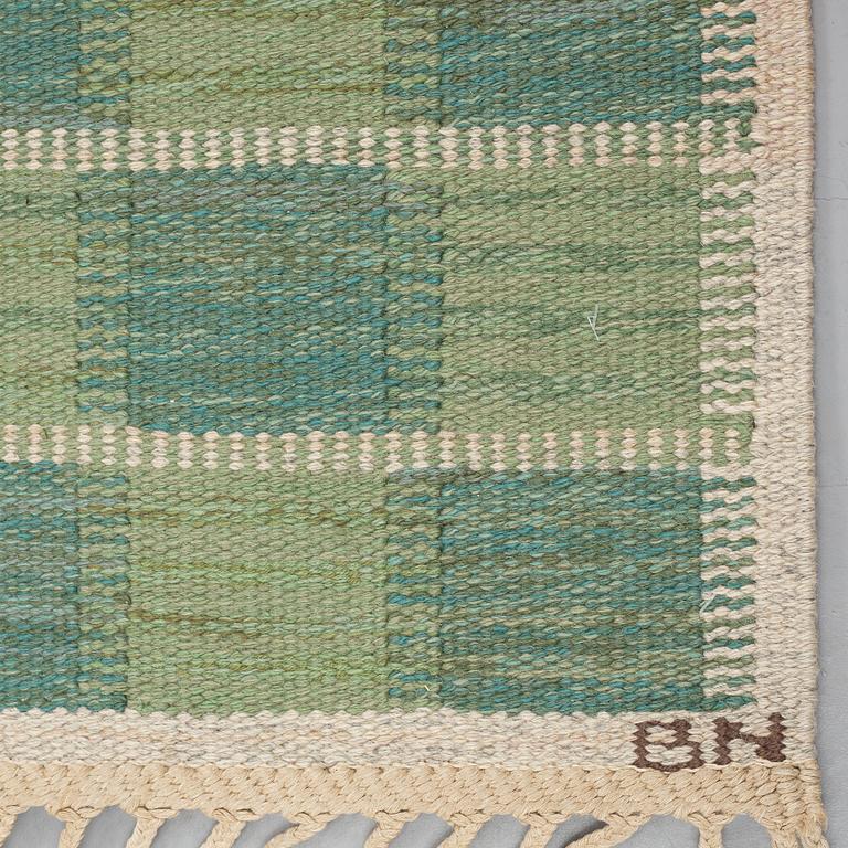 Barbro Nilsson, A CARPET, Schackrutan grön", flat weave, ca 267 x 206,5 cm, signed AB MMF BN.