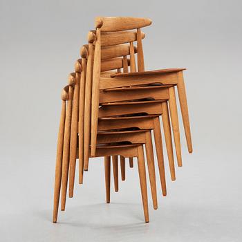 HANS J WEGNER, a "Heart set", a dining table with six chairs, Fritz Hansen, Denmark 1950's.