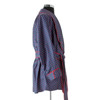 SULKA, a blue and red silk polka dotted dressing gown, 1980s.