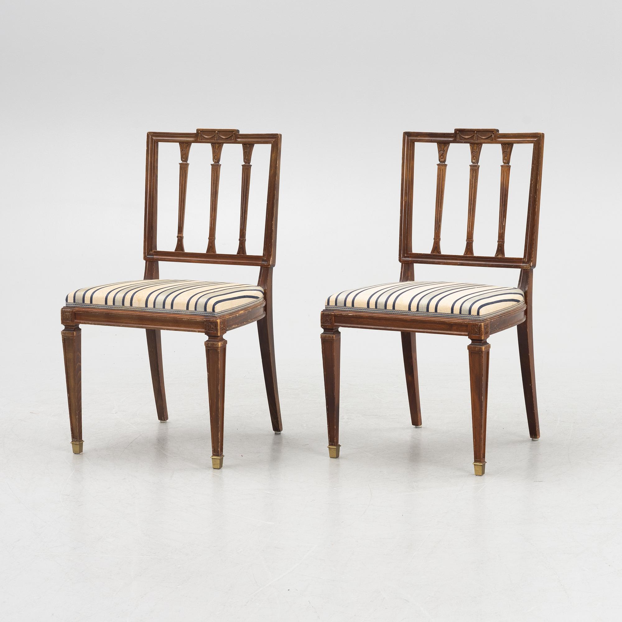 Stolar, 6 st gustaviansk stil, 1900-talets första hälft.