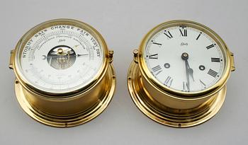 BAROMETER OCH SKEPPSKLOCKA, mässing, Schatz, 1900-tal.
