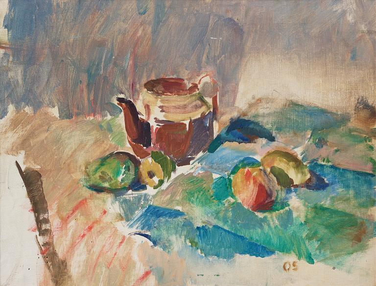 Olle Skagerfors, Still life with jug and fruits.