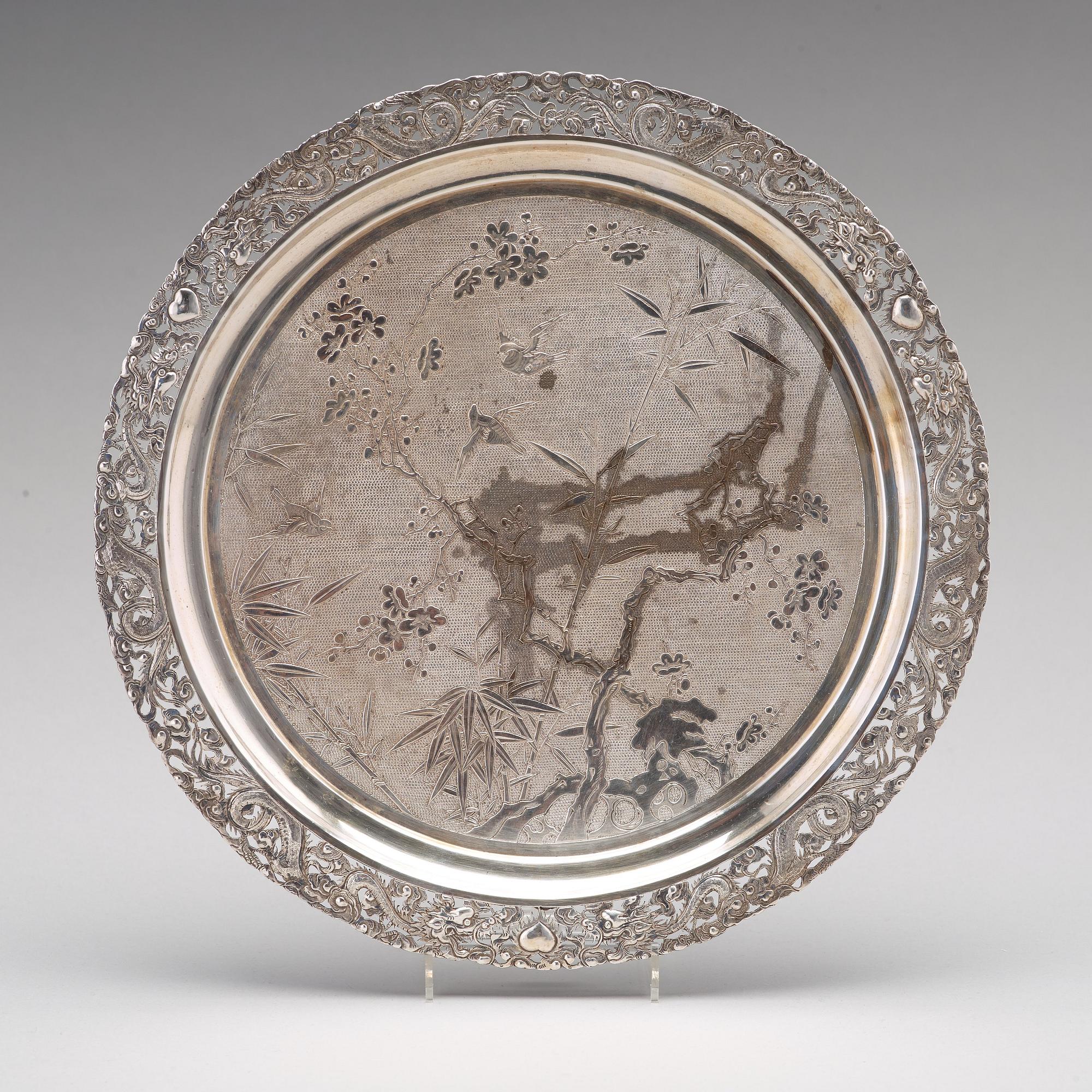 A Chinese four piece silver tea set, Luen Wo, Shanghai, 1875-1925.