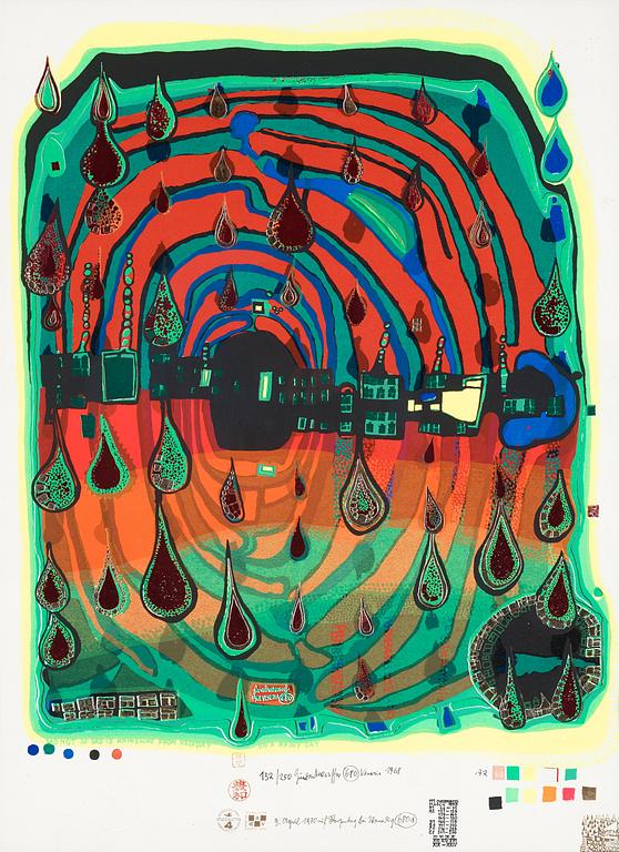 Friedensreich Hundertwasser, "Sad not so sad is rainshine from Rainday on a rainy day".