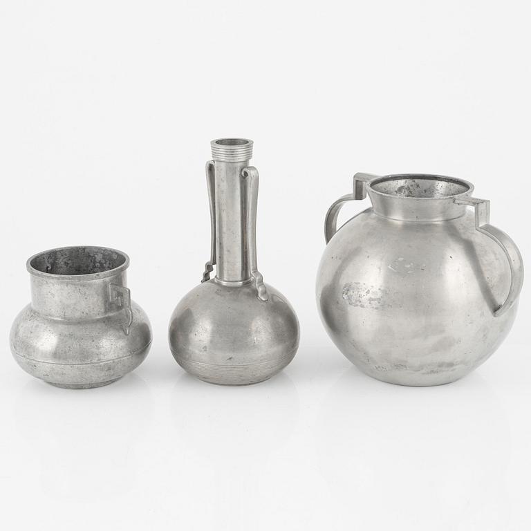 Three pewter vases, bearing the mark of GAB, Stockholm, 1933-35.