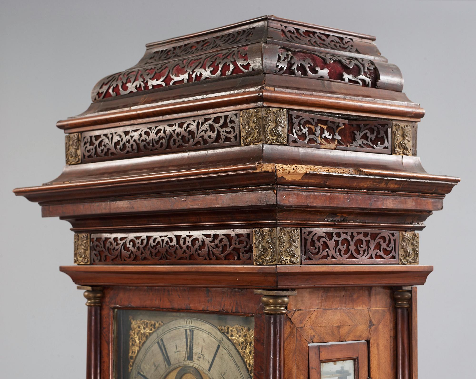 A Baroque late 17th century longcase clock by Johannes Fischer, probably Dutch.