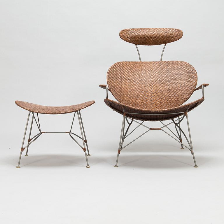 Lounge chair and foot stool, Yamakawa Rattan, Japan, late 20th century.
