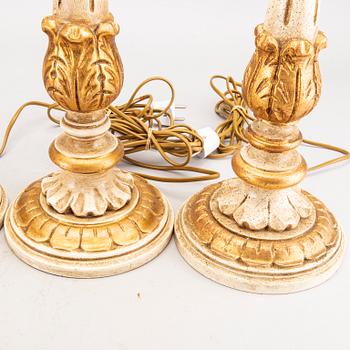 Four mid 20th century wood table lamps by Paoletti, Firenze Italy.