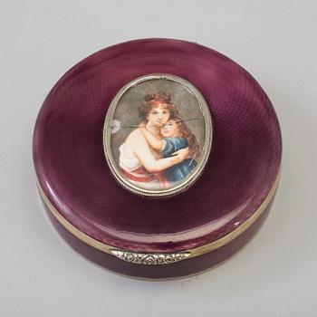 DOSOR, 3 st, emalj och silver .935, tyska, omkring 1900, 1 med svenska importstplr.