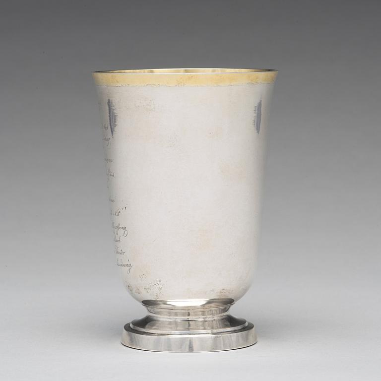 A Swedish 19th century parcel-gilt silver beaker, mark of Adolf Zethelius, Stockholm 1820.