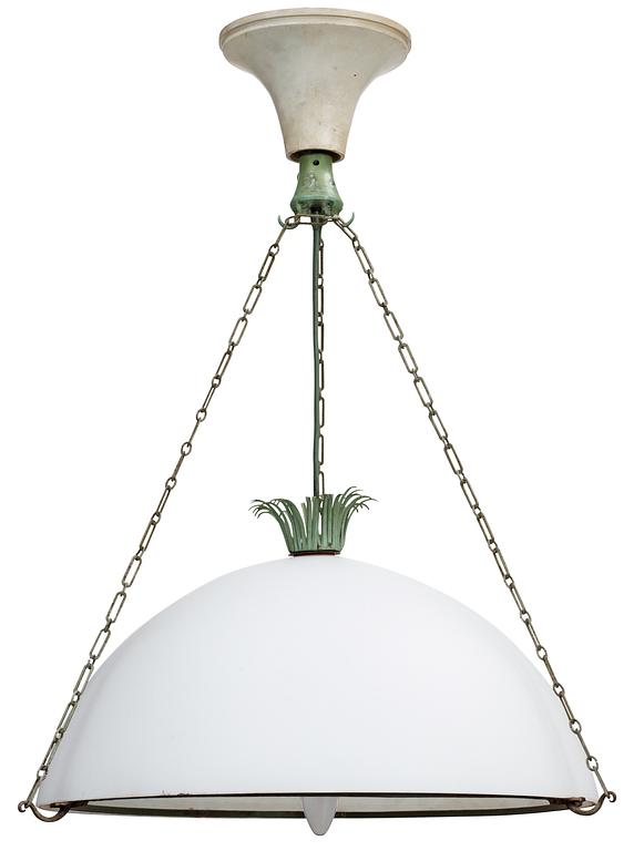 A Gunnar Aspelund iron and white glass hanging lamp, Böhlmarks, Sweden,