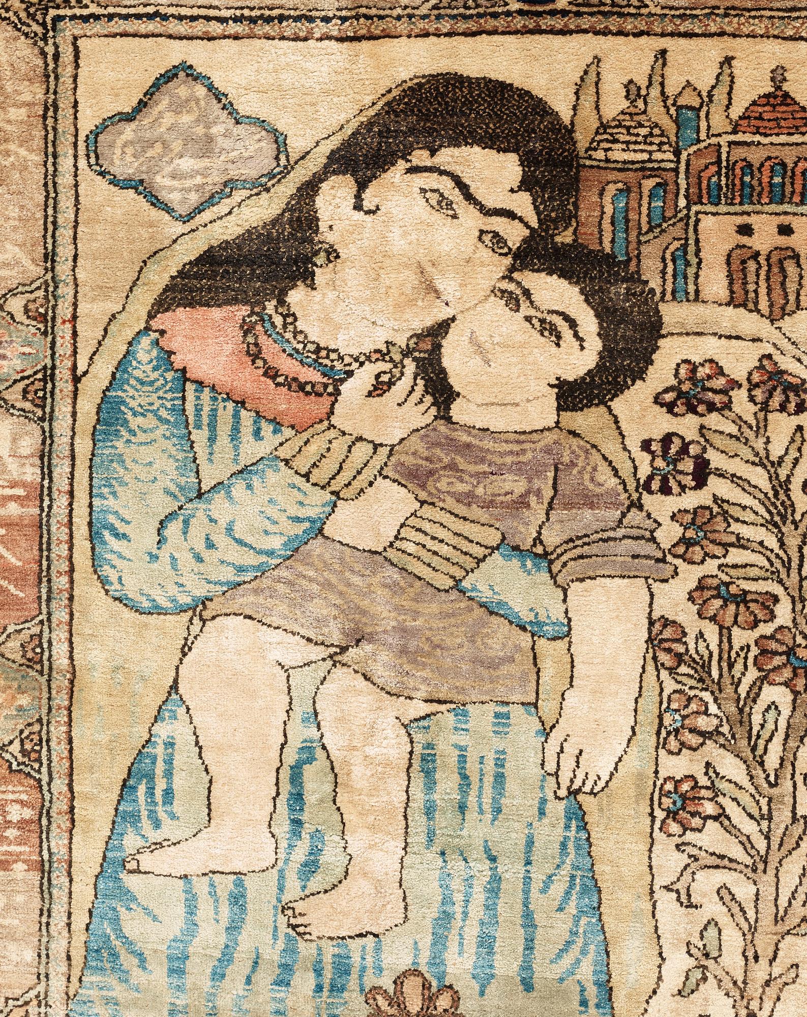 SEMI-ANTIQUE SILK KASHAN SO CALLED MOTACHEM FIGURAL. 81 x 62,5 cm.