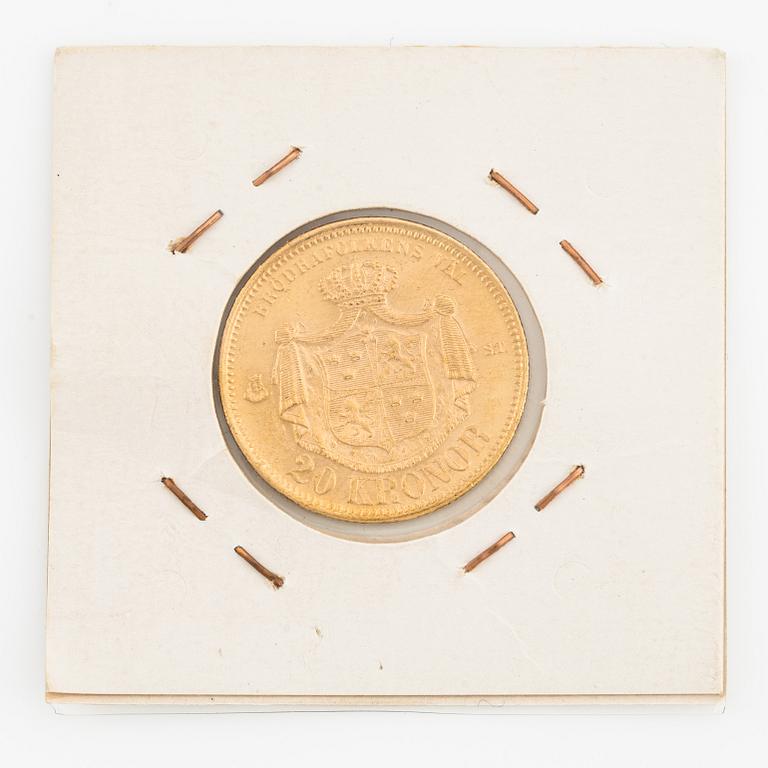 Oscar II, guldmynt, 20 kronor, 1875.