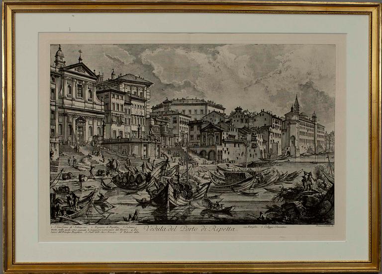 GIOVANNI BATTISTA PIRANESI, KOPPARSTICK, senare avdrag, Veduta del Porto di Ripetta.