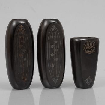 Sven Jonson, a set of twelve "Facett" stoneware vases and bowls, Gustavsberg.