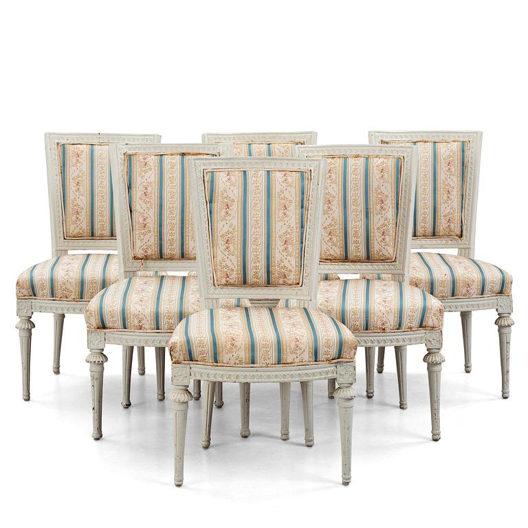 A set of six late Gustavian chairs by E. Ståhl (master in Stockholm 1794-1820).