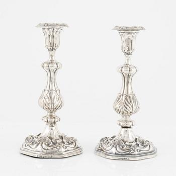 A pair of rococo style silver candlesticks, Finland 1871.