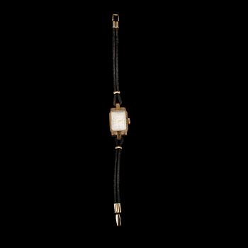 DAMARMBANDSUR, guld med original läderrem, Gübelin, Schweiz. Art deco, 1920/30-tal.