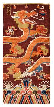 258. Matto, a pillar rug, a semi-antique/an old Chinese, ca 195 x 92,5-93 cm.