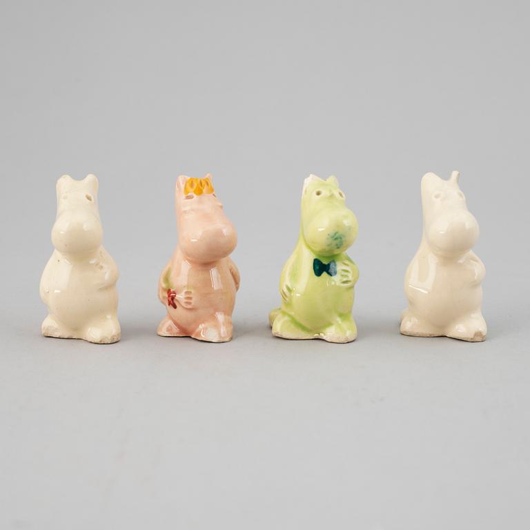 SIGNE HAMMARSTEN-JANSSON samt LEO TYKKYLÄINEN,, figuriner, 8 st, Mumin, keramik, Arabia, Finland, 1950-tal.