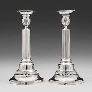 211. A pair of Swedish 18th century silver candlesticks, mark of Johan Ekholm, Stockholm 1788.