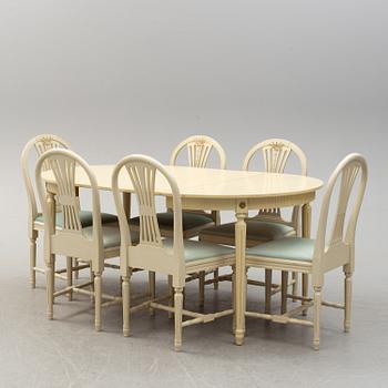A set of six chairs and a dining table, gustavian style, late 20th century.