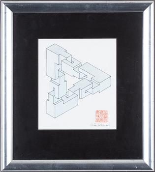 Oscar Reutersvärd, watercolour and Indian ink. signed.