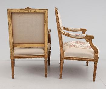 KARMSTOLAR, 1 par, Louis XVI stil, 1900-talets första hälft.