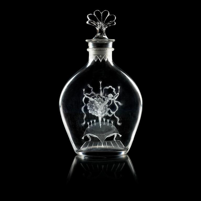 SIMON GATE, karaff med propp, Orrefors, 1926.