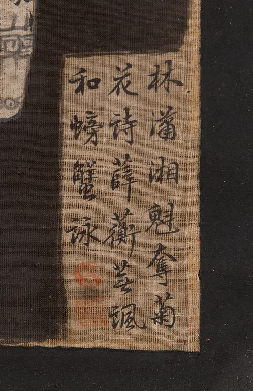 A Chinese painting by anonymous artist, late Qing dynasty. Ink and colour on silk laid on board.
