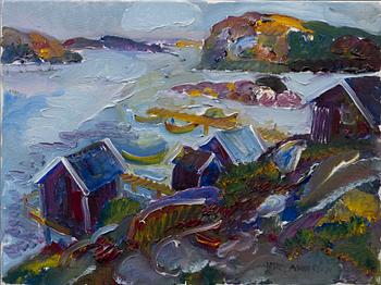 Jerry Andersson, Coastal landscape with fishing huts.